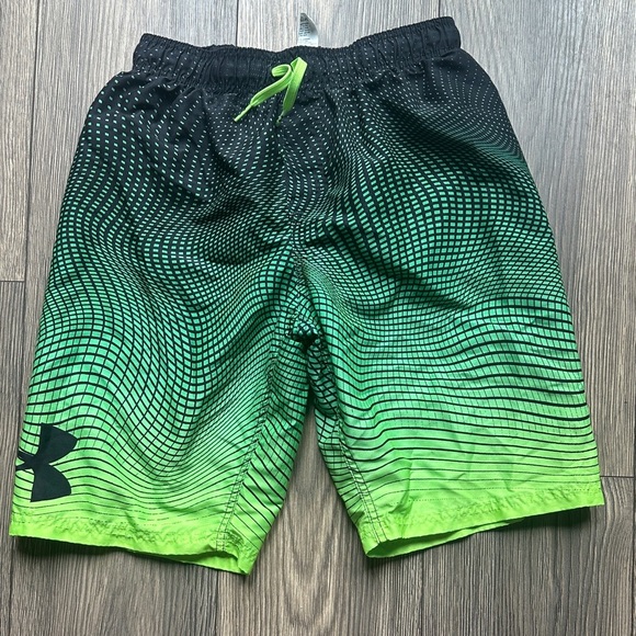 Under Armour Kids Black and Green Swim Trunks - Picture 1 of 6